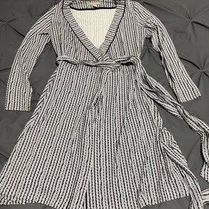 Elegant Black and White Striped Wrap Dress